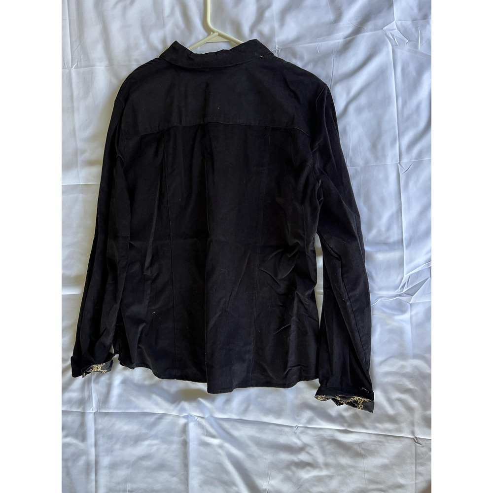 Foxcroft Shirt Womens 16 Black Fitted Corduroy Button Front Contrast Cuff Blouse - Picture 5 of 14